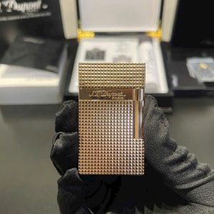 Bật lửa S.T. Dupont HongKong Guilloche MicroDimond Fullbody vân Kim Cương Vàng Hồng, Gold Rose, Champagne